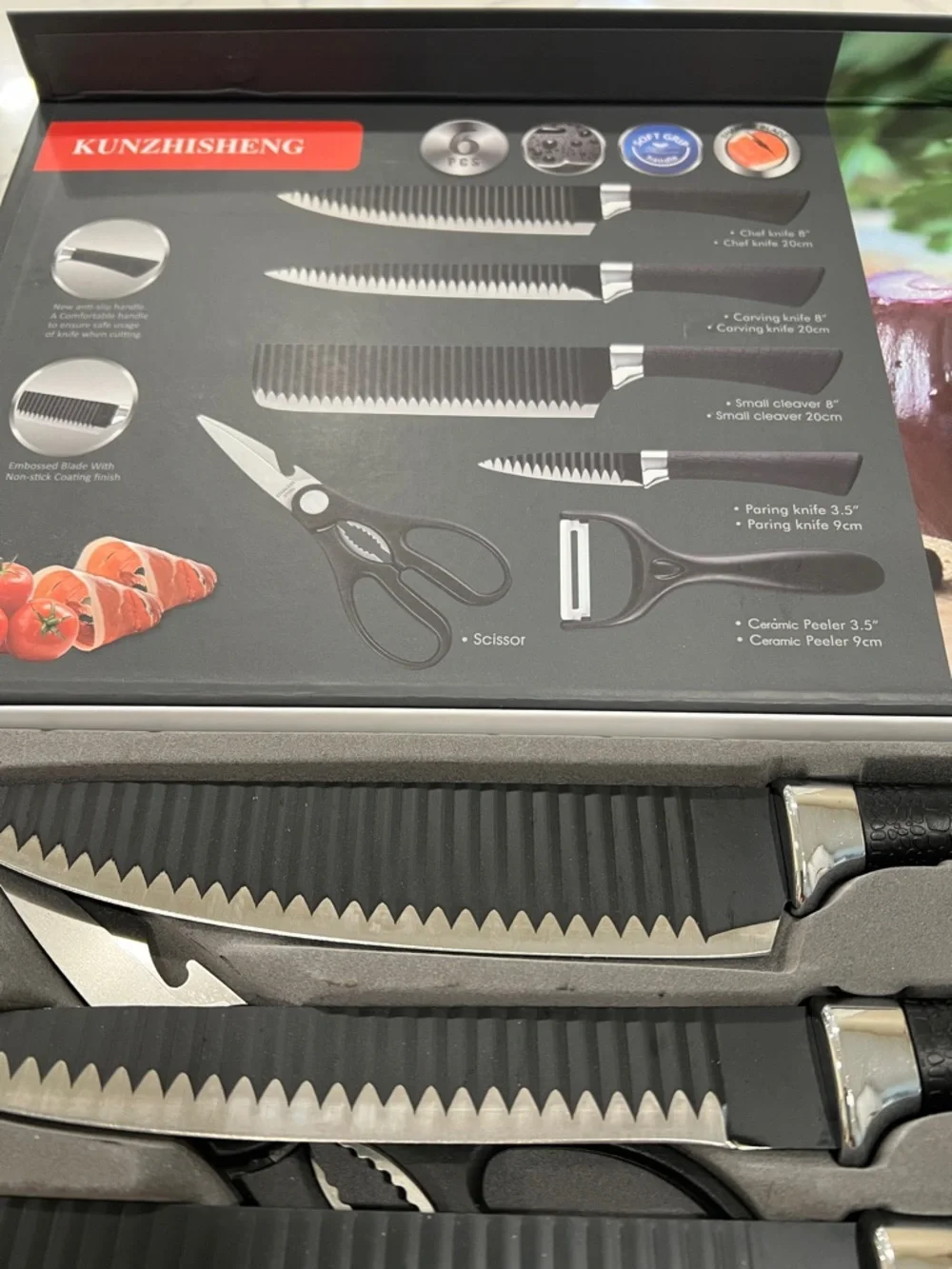 KUNZHISHENG 6-Piece Knife Set in Black and Silver